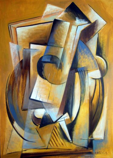 Lubomír Krátký: Mandolína a dýmka (olej na plátně 50 x 70 cm)